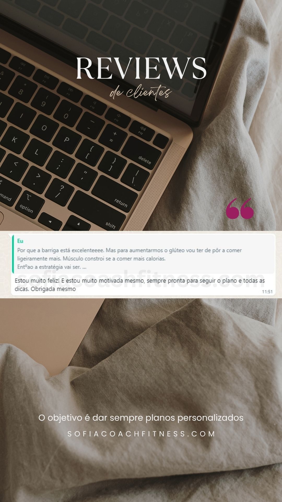 Testemunho de cliente com corpo mais definido através de coaching online